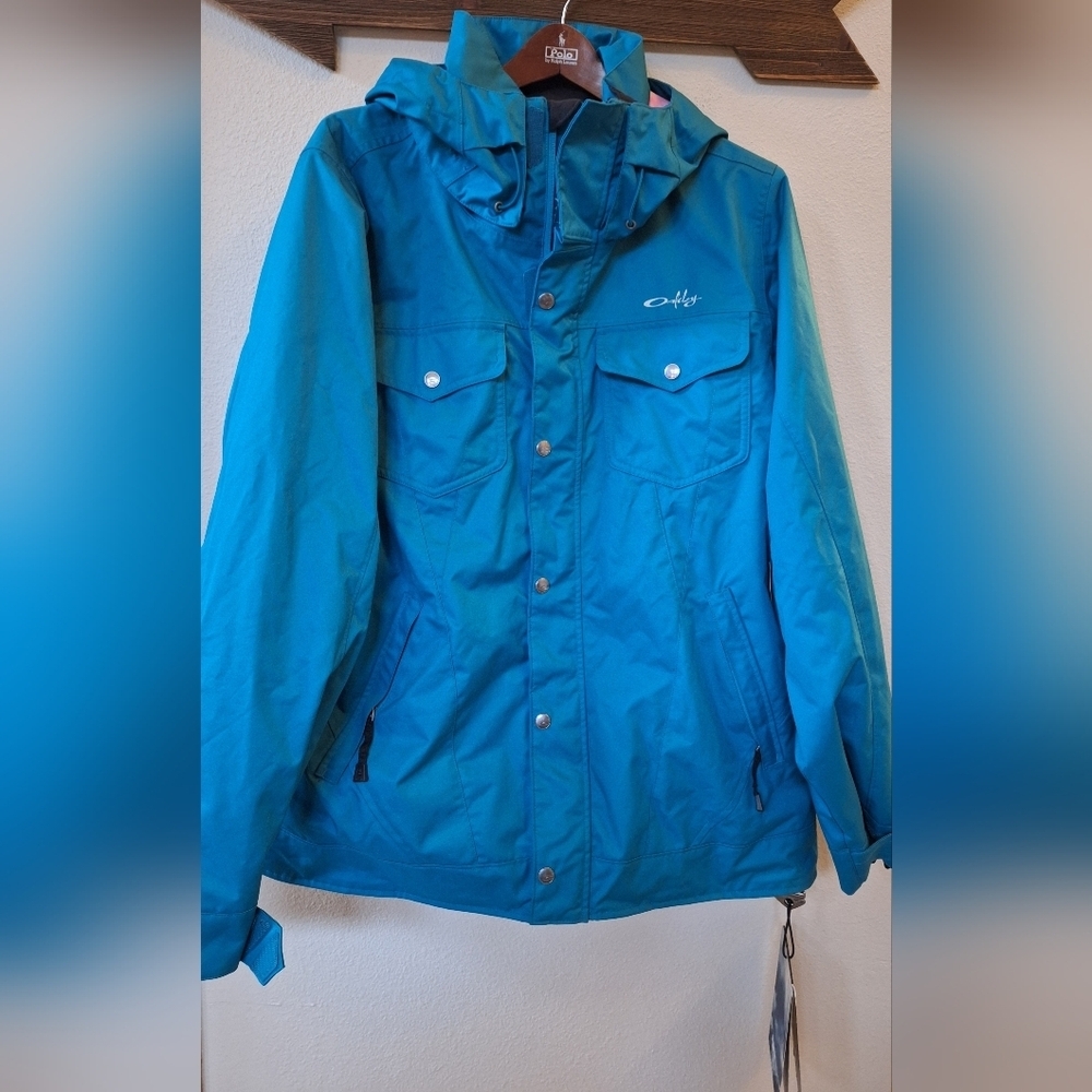 NWT Oakley Ski Snowboard Insulated Blue Pink Hooded Skill Jacket  Womens Size XL